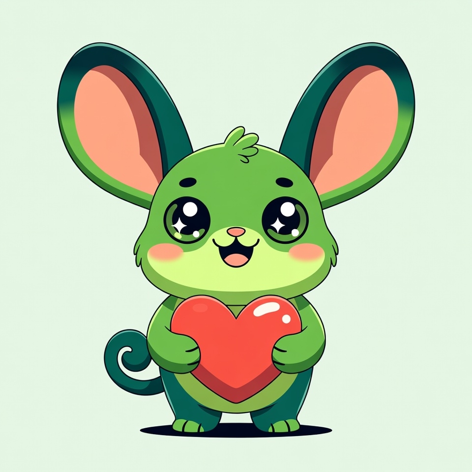 Cute green mouse holding heart Cute green mouse holding heart