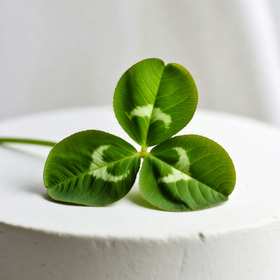 Four-leaf clover on white surface Four-leaf clover on white surface
