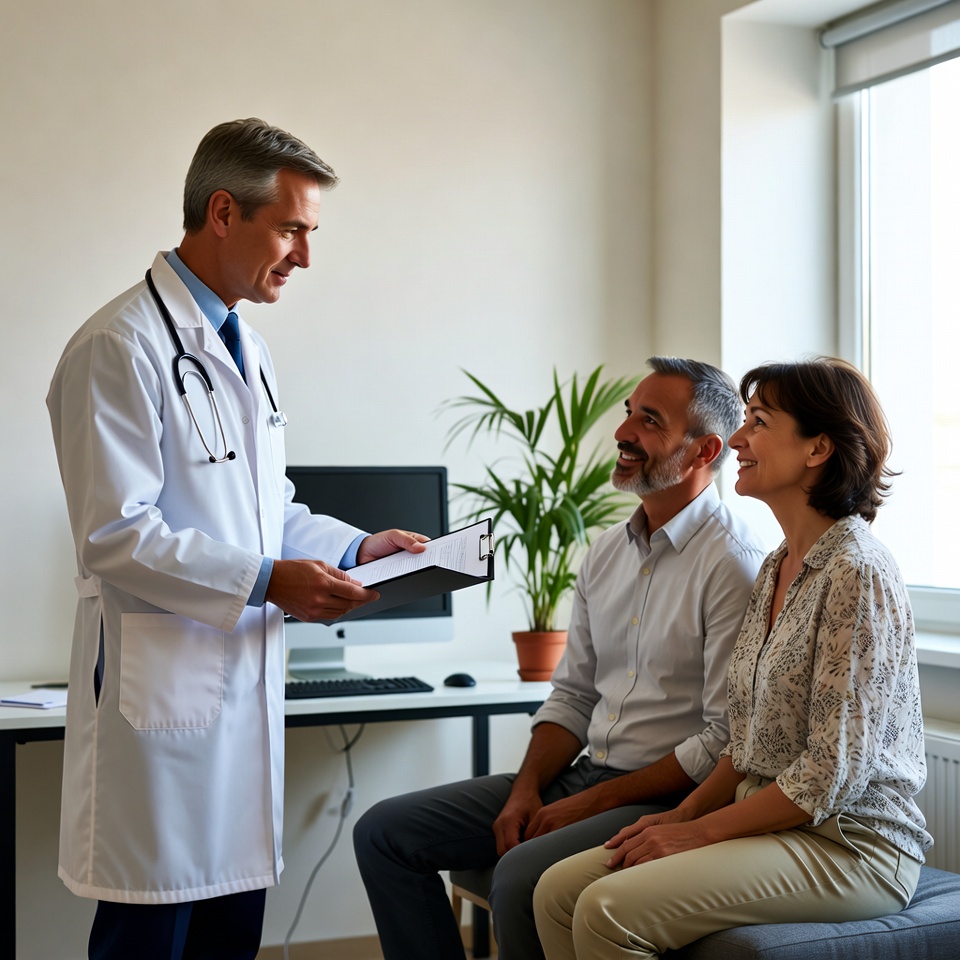 Doctor consulting elderly couple Doctor consulting elderly couple