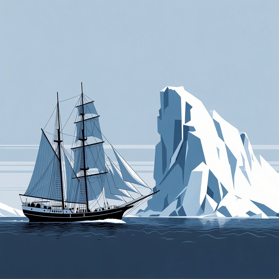 Sailing Ship Near Iceberg Sailing Ship Near Iceberg