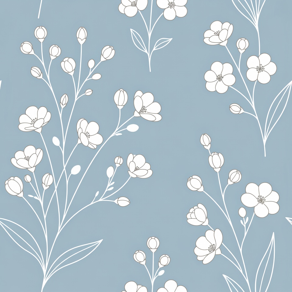 White Floral Line Art Pattern White Floral Line Art Pattern