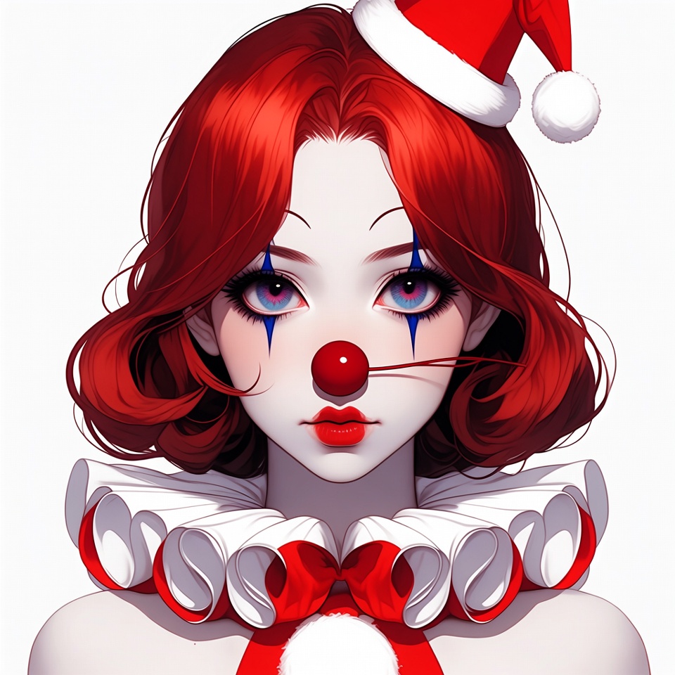 Red-Haired Woman in Santa Clown Makeup Red-Haired Woman in Santa Clown Makeup