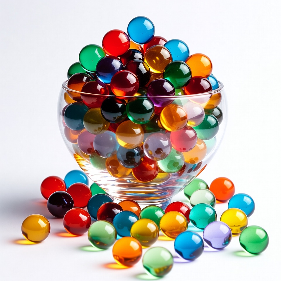 Colorful Marbles in Glass Bowl Colorful Marbles in Glass Bowl