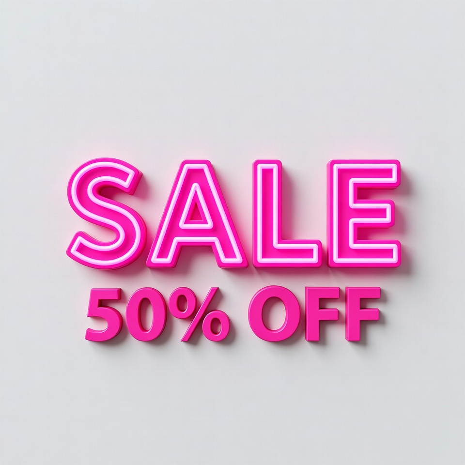 50% Off Neon Pink Sale Sign 50% Off Neon Pink Sale Sign