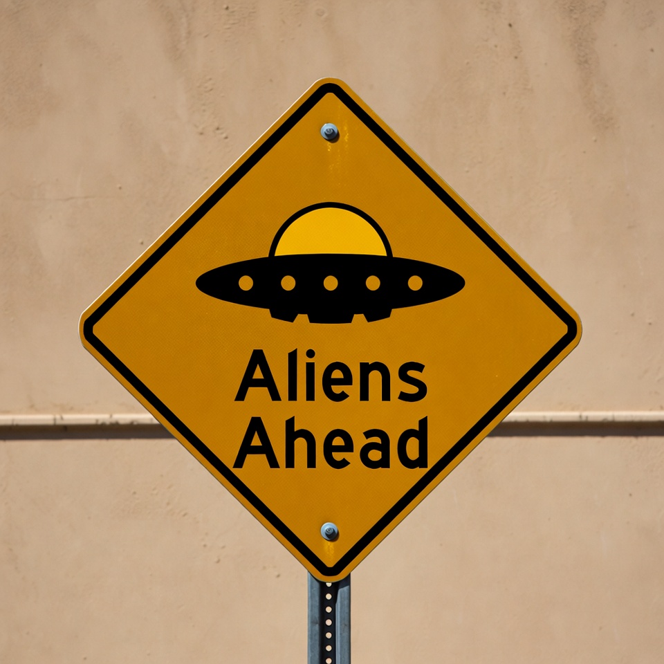 Aliens Ahead Warning Sign Aliens Ahead Warning Sign