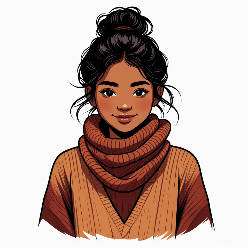 Asian woman in orange turtleneck Asian woman in orange turtleneck