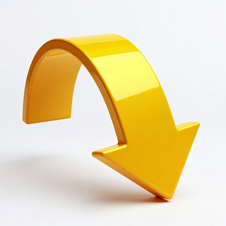 3D Yellow Curved Down Arrow 3D Yellow Curved Down Arrow