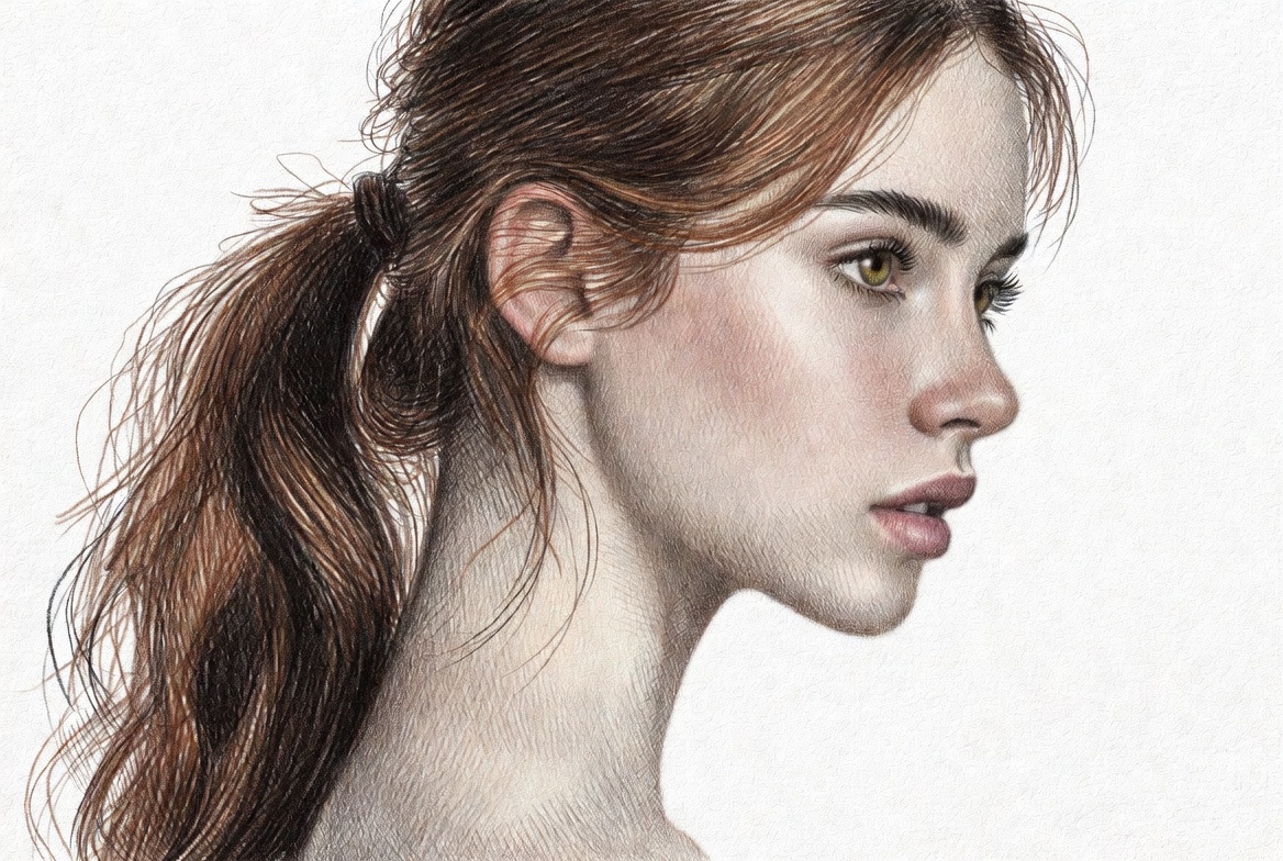 Profile of woman with ponytail Profile of woman with ponytail