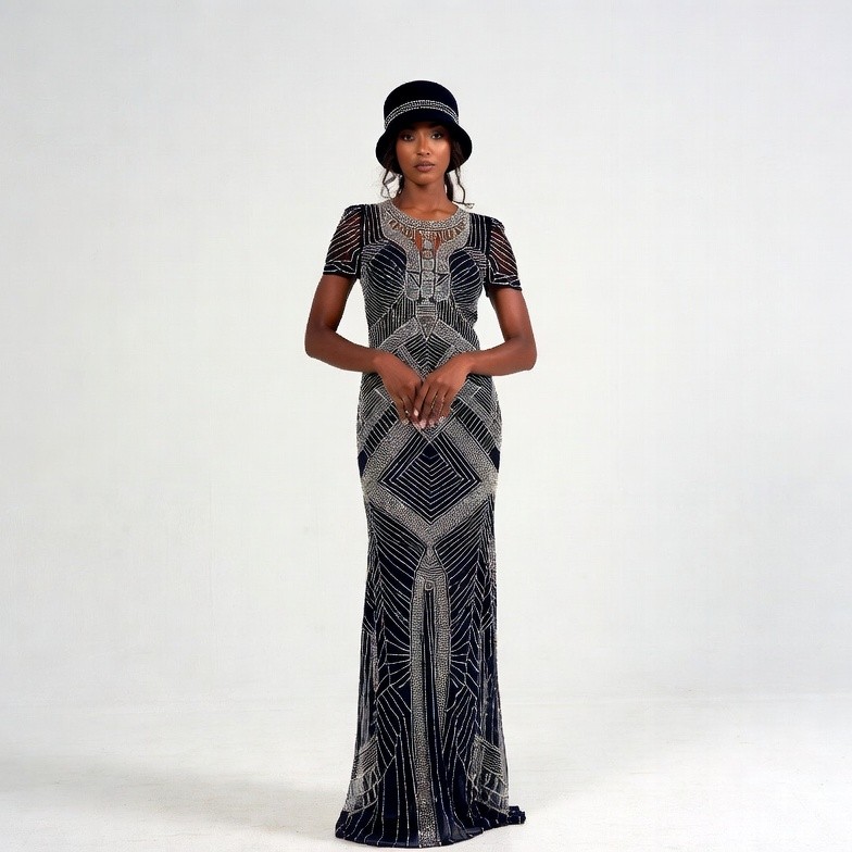 African-American woman in beaded flapper dress African-American woman in beaded flapper dress