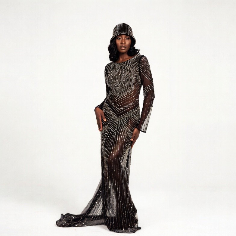 African-American woman in beaded gown African-American woman in beaded gown