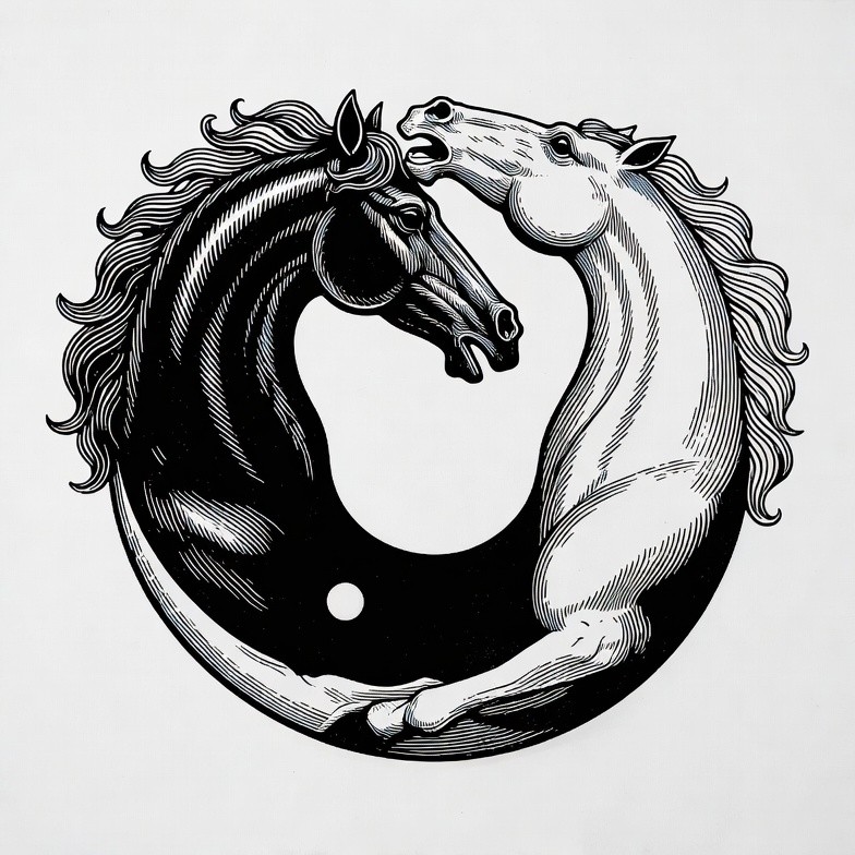 Yin Yang Black White Horses Yin Yang Black White Horses