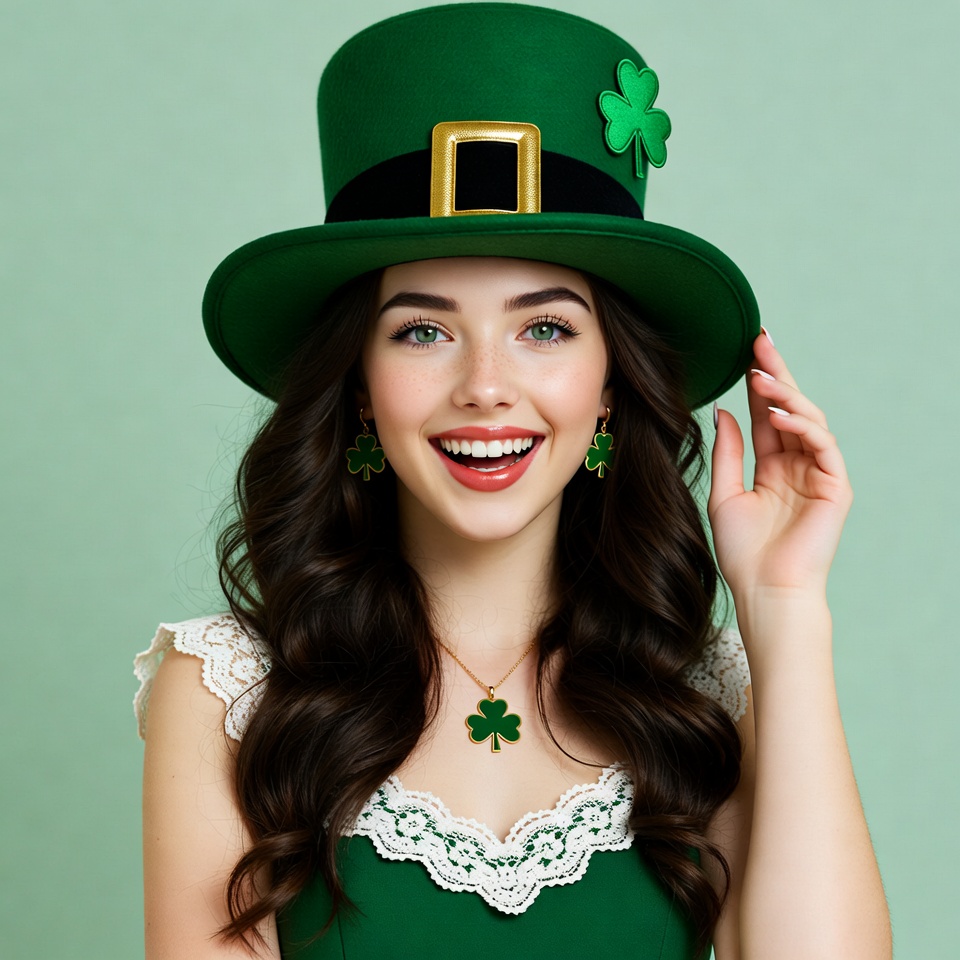 Woman wearing green St. Patrick's hat Woman wearing green St. Patrick's hat