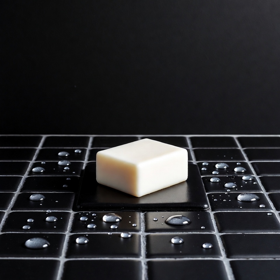 White bar soap on wet black tiles White bar soap on wet black tiles