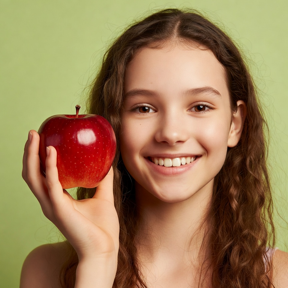 Girl holding red apple Girl holding red apple