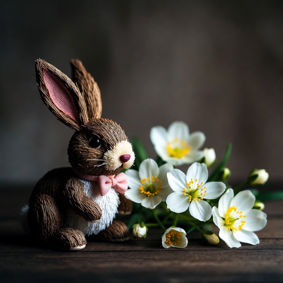 Cute bunny with white flowers Cute bunny with white flowers