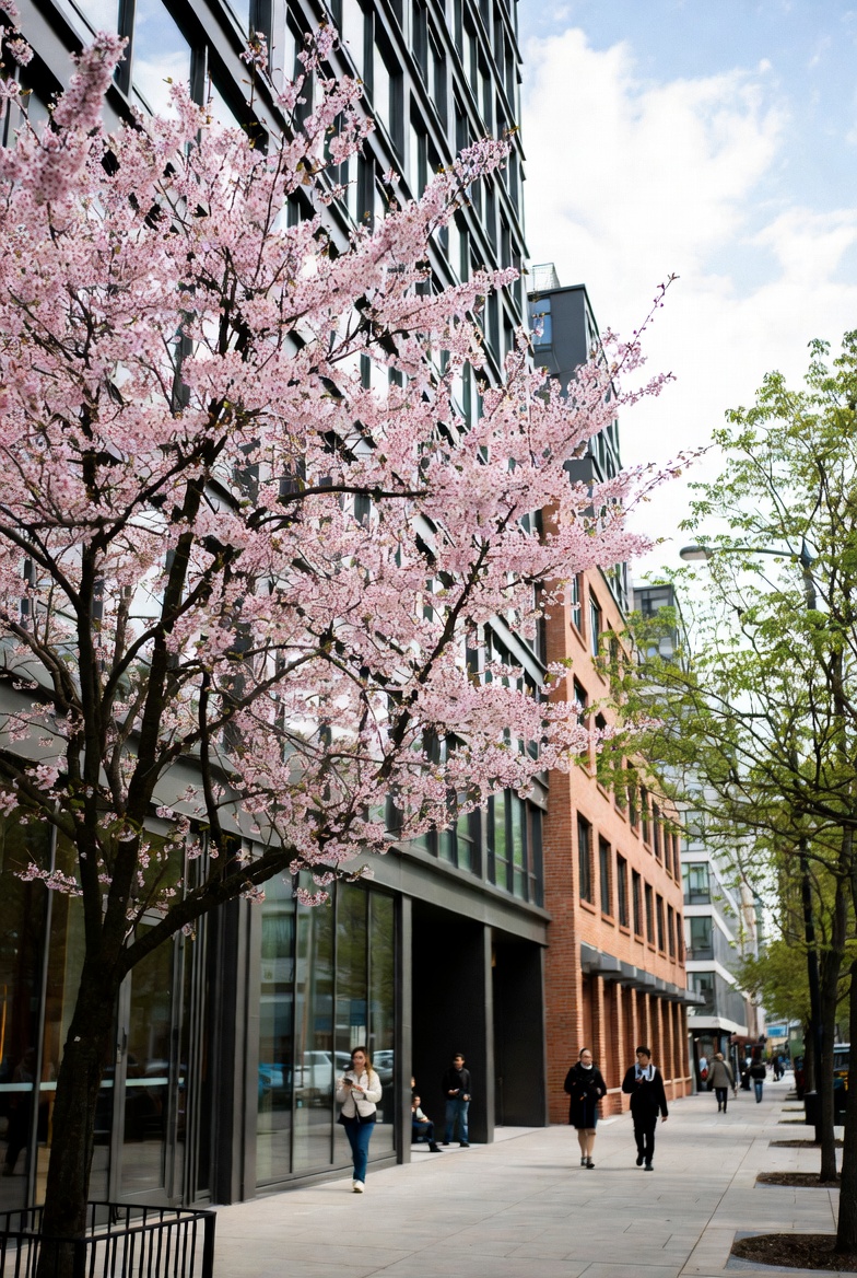 Cherry Blossoms by Urban Buildings Cherry Blossoms by Urban Buildings