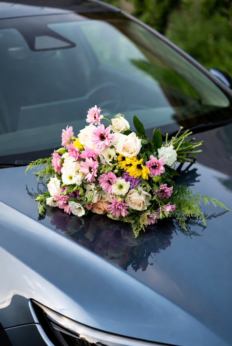 Colorful Bouquet on Car Hood Colorful Bouquet on Car Hood