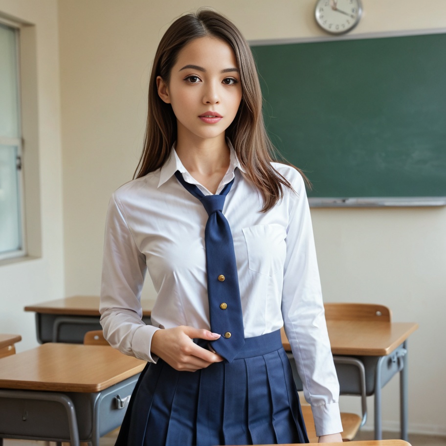 Asian woman in school uniform classroom Asian woman in school uniform classroom