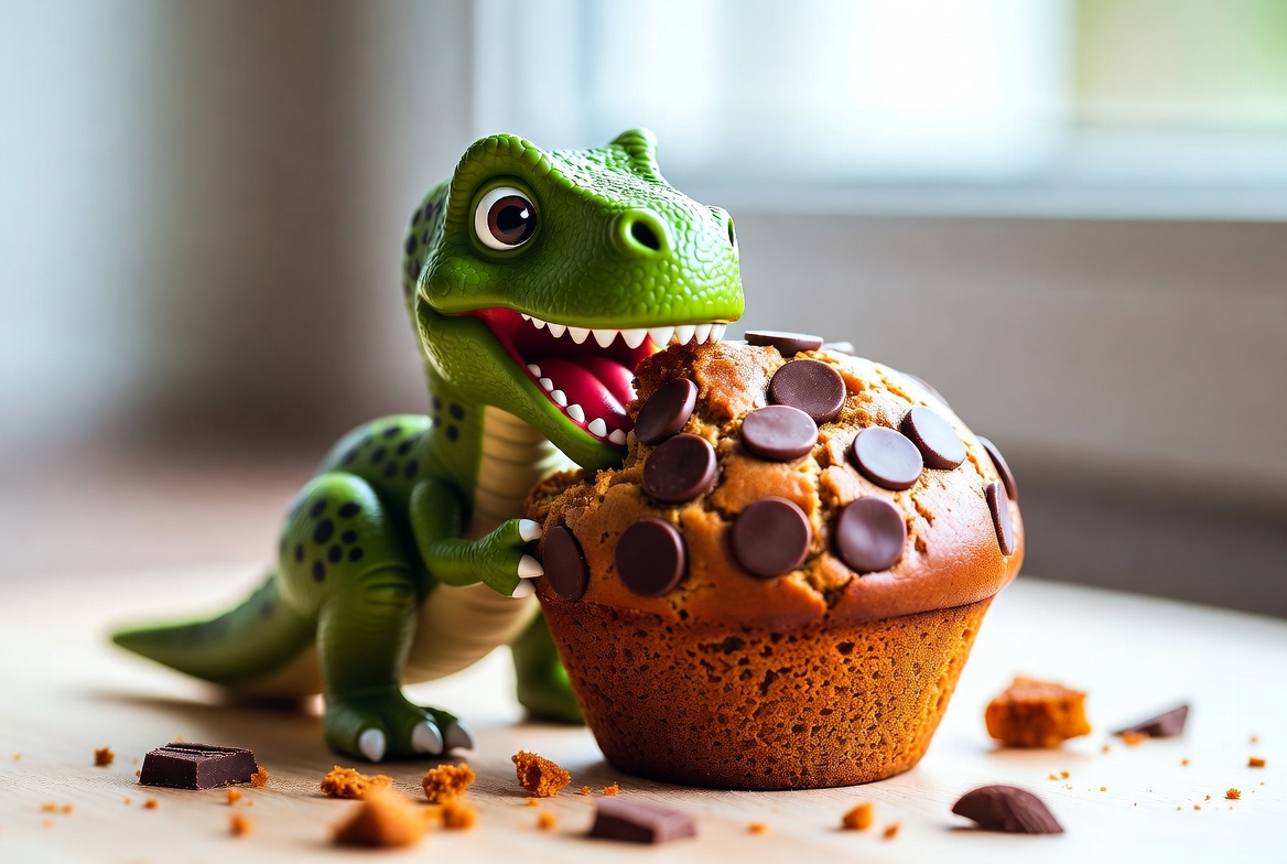 Toy T-Rex Eating Chocolate Muffin Toy T-Rex Eating Chocolate Muffin