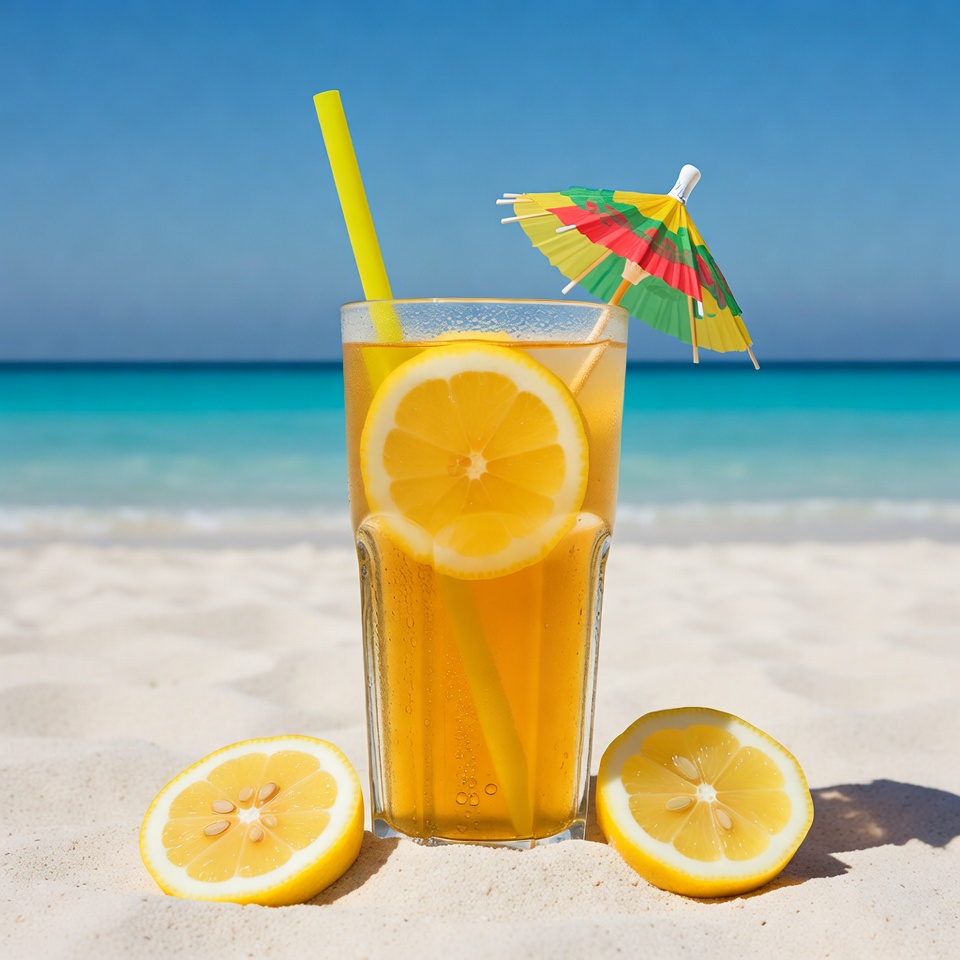 Lemon iced tea on beach Lemon iced tea on beach