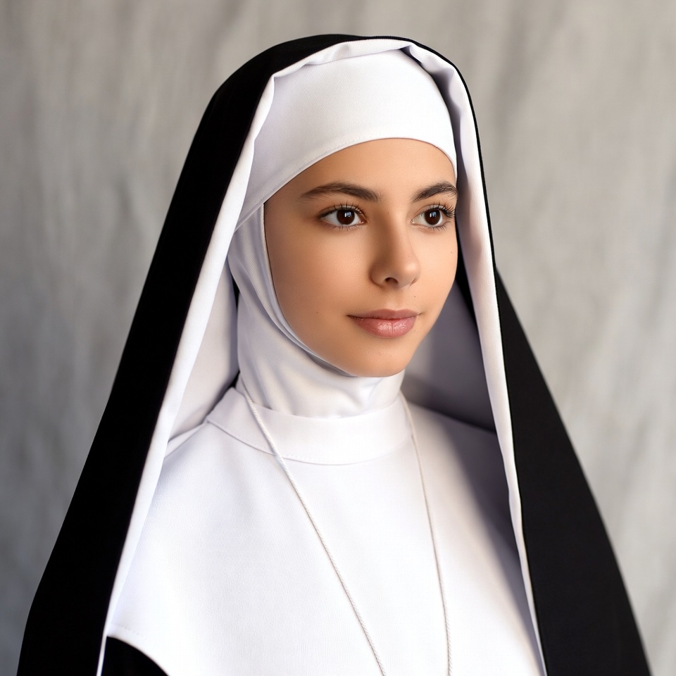 Young nun in black and white habit Young nun in black and white habit