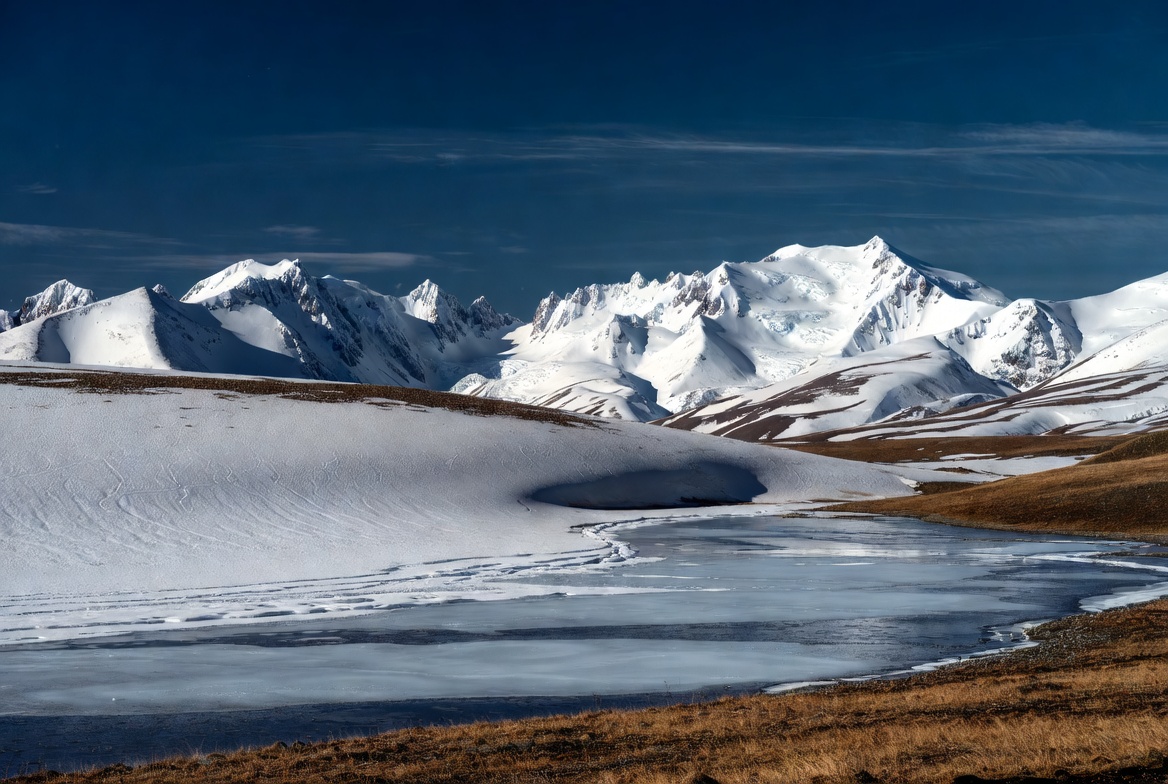 Snowy Mountains with Frozen Lake Snowy Mountains with Frozen Lake