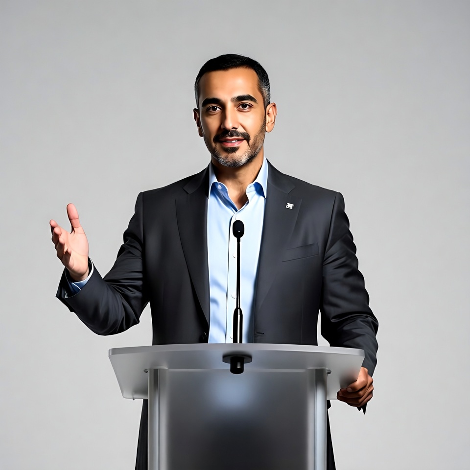 Man speaking at podium Man speaking at podium