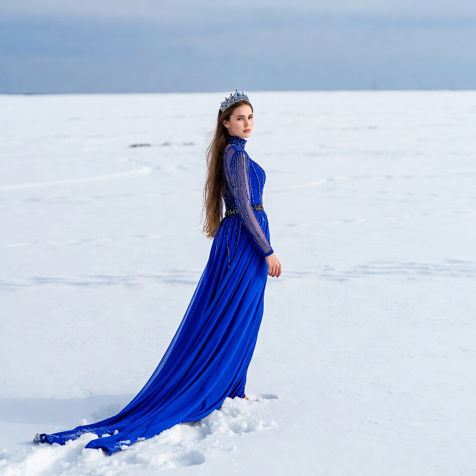 Woman in Blue Gown on Snow Woman in Blue Gown on Snow