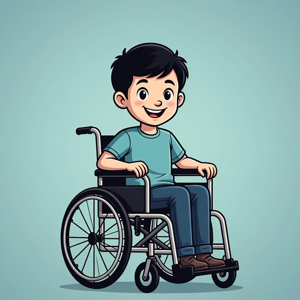 Happy Asian boy in wheelchair Happy Asian boy in wheelchair
