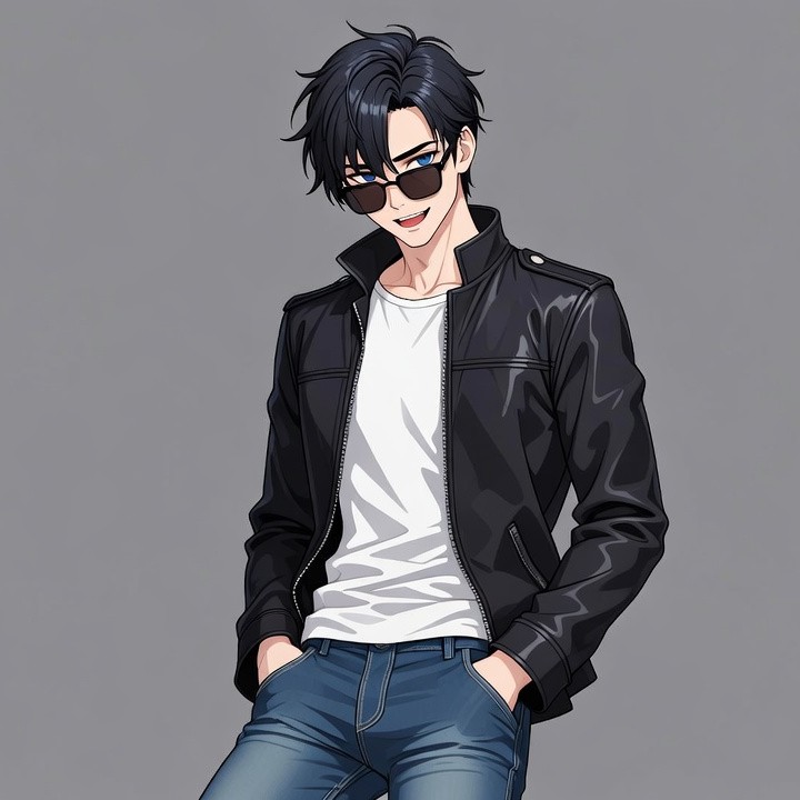 Anime man in leather jacket and sunglasses Anime man in leather jacket and sunglasses