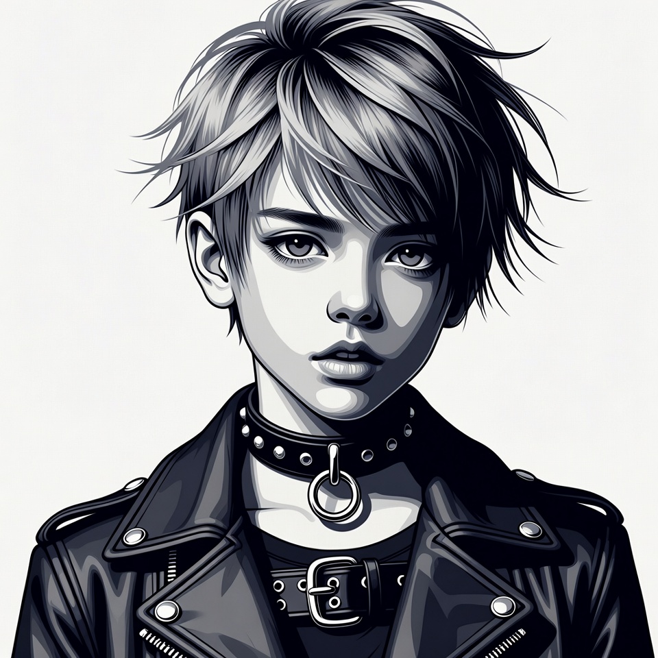 Anime girl with leather jacket and choker Anime girl with leather jacket and choker