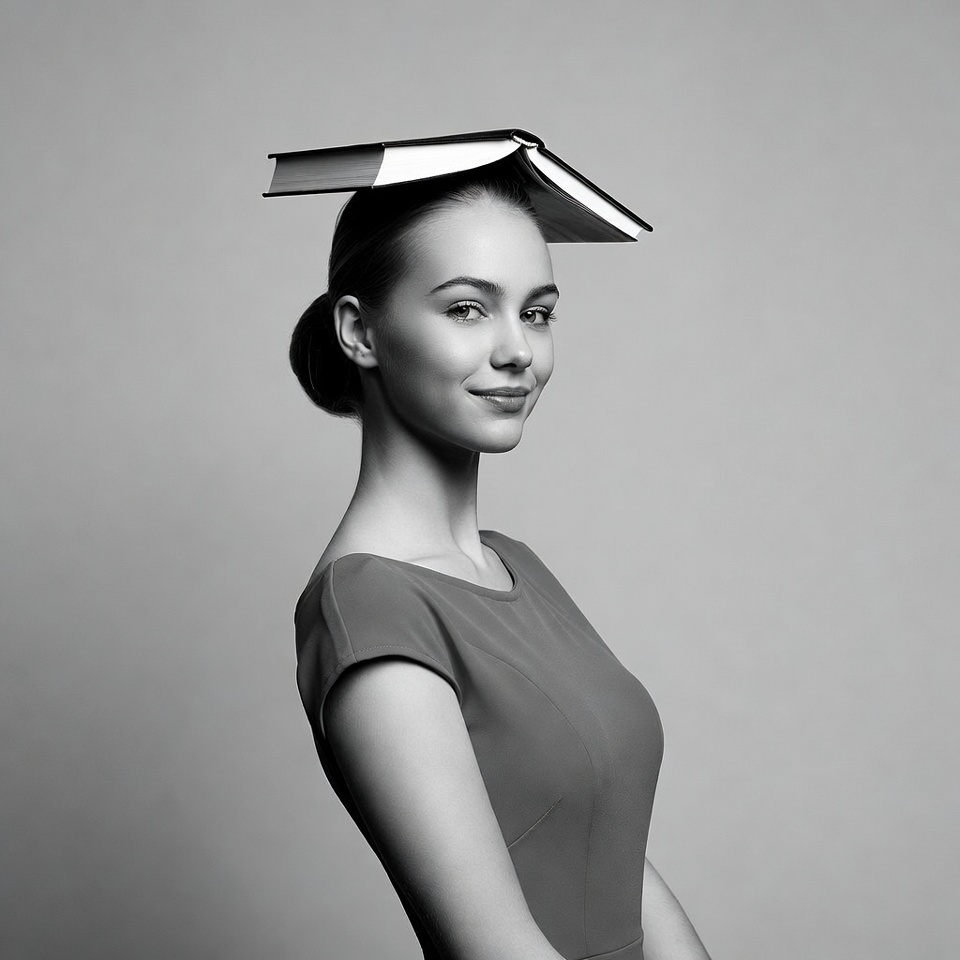 Woman balancing book on head Woman balancing book on head