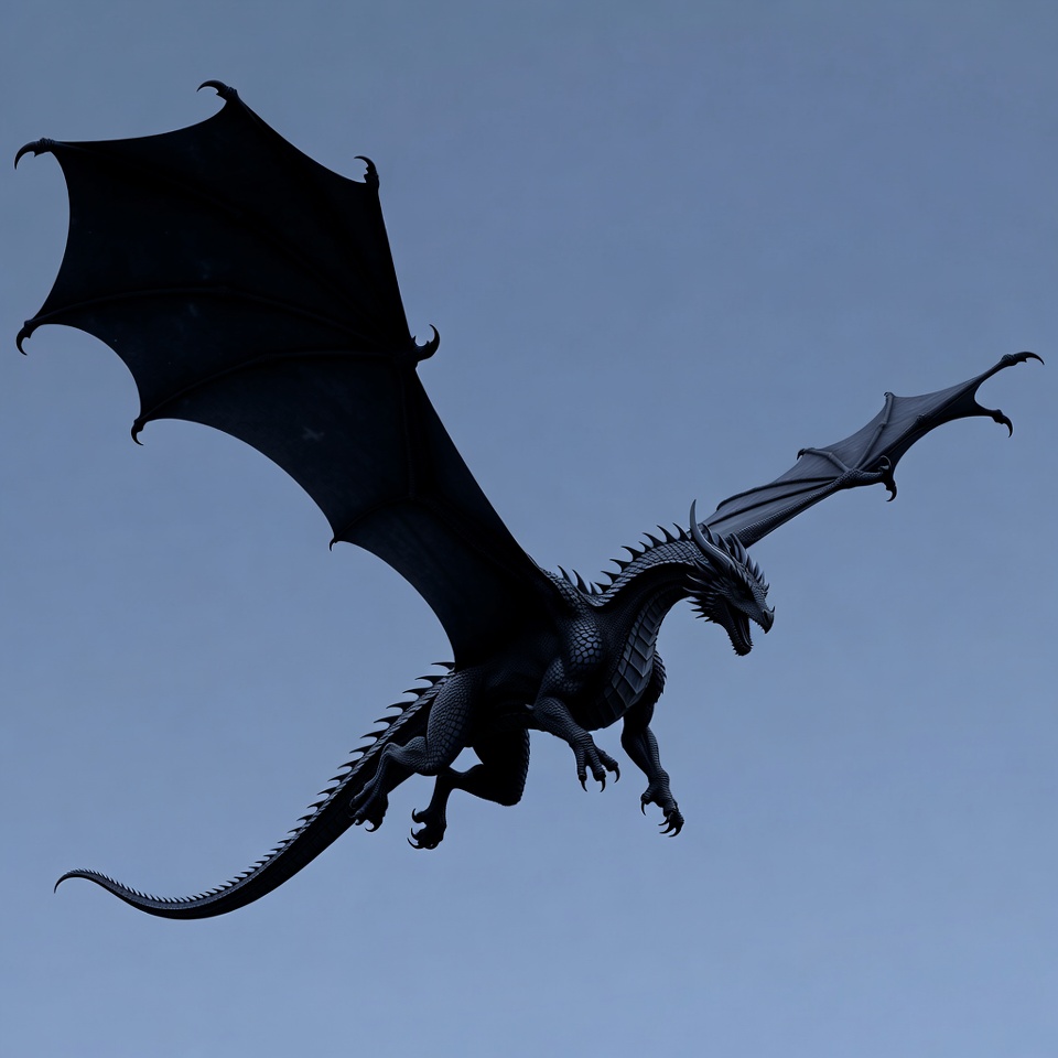 Black Dragon Flying with Wings Spread Black Dragon Flying with Wings Spread