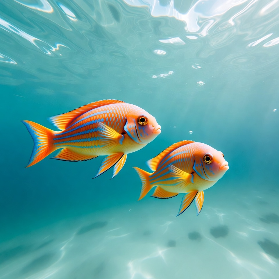 Two Orange Angelfish Underwater Two Orange Angelfish Underwater