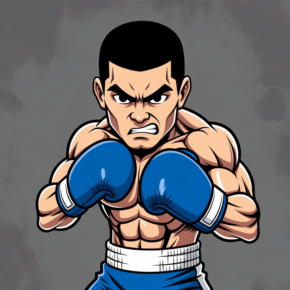 Muscular Boxer in Fighting Pose Muscular Boxer in Fighting Pose