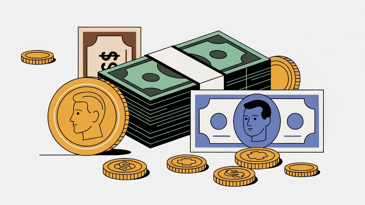 Money Coins and Bills Illustration Money Coins and Bills Illustration