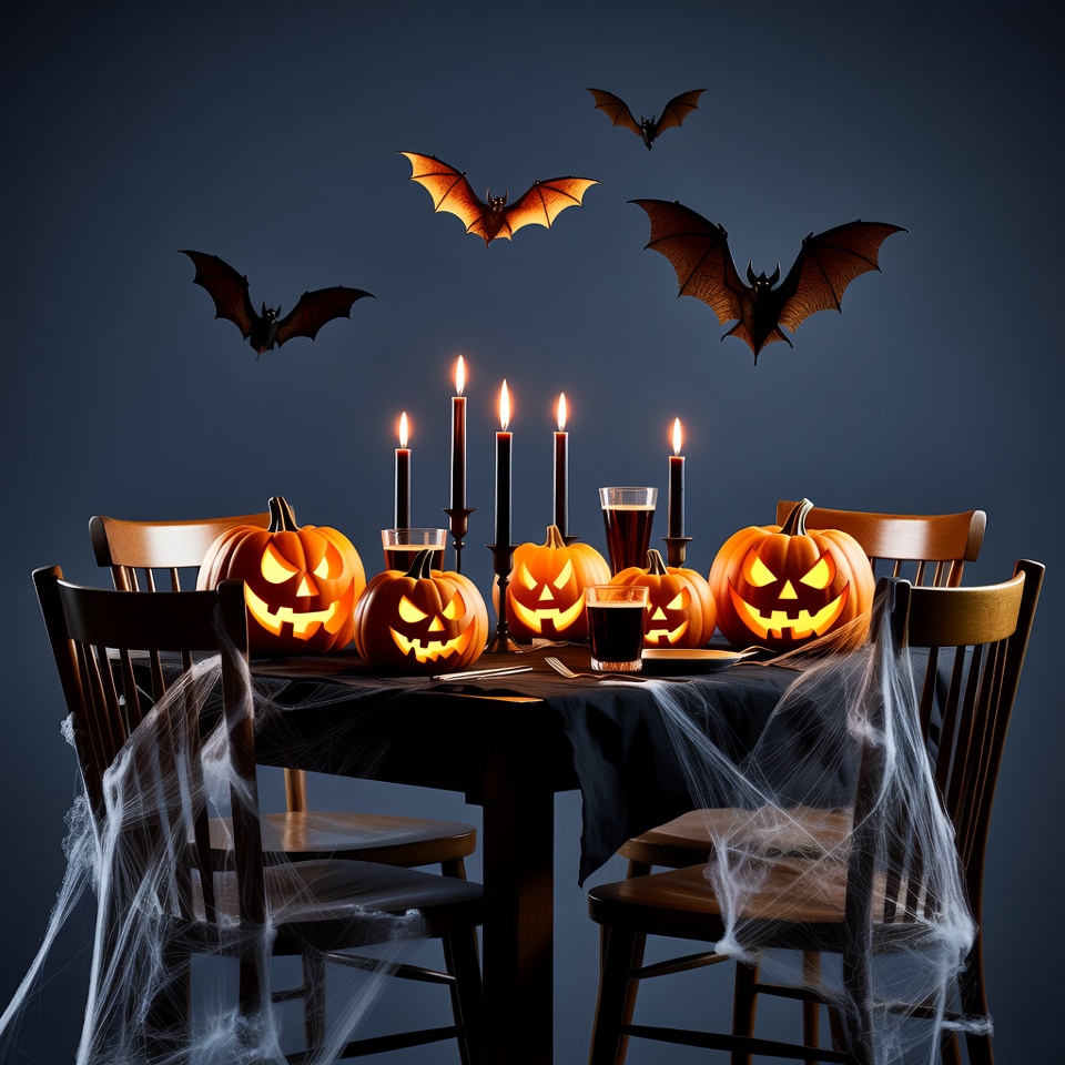 Halloween Table with Pumpkins and Bats Halloween Table with Pumpkins and Bats