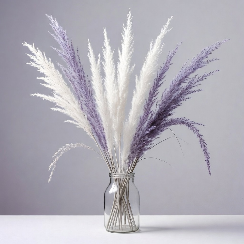 Purple and White Pampas Grass in Jar Purple and White Pampas Grass in Jar