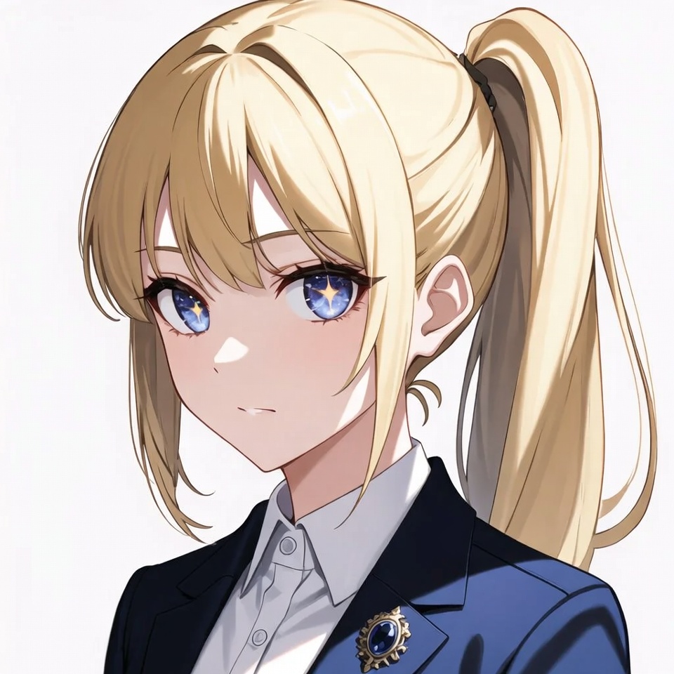 Blonde anime girl in navy blazer Blonde anime girl in navy blazer