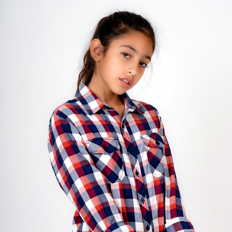 Girl in plaid shirt on white background Girl in plaid shirt on white background