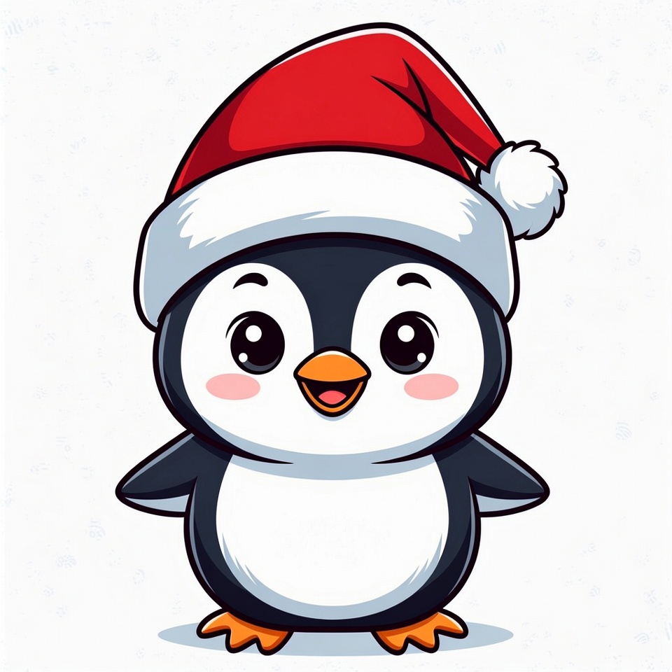 Cute cartoon penguin wearing Santa hat Cute cartoon penguin wearing Santa hat