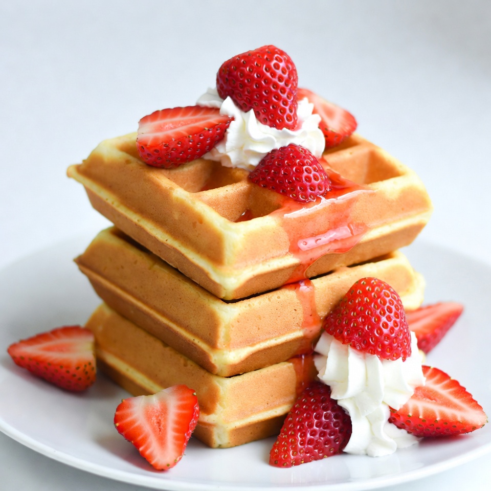 Waffles with Strawberries and Whipped Cream Waffles with Strawberries and Whipped Cream