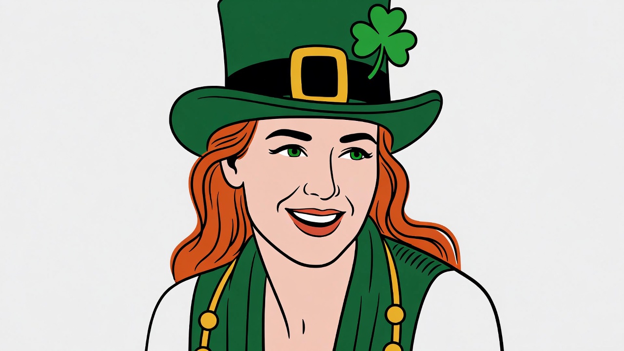 Smiling woman in green leprechaun hat Smiling woman in green leprechaun hat