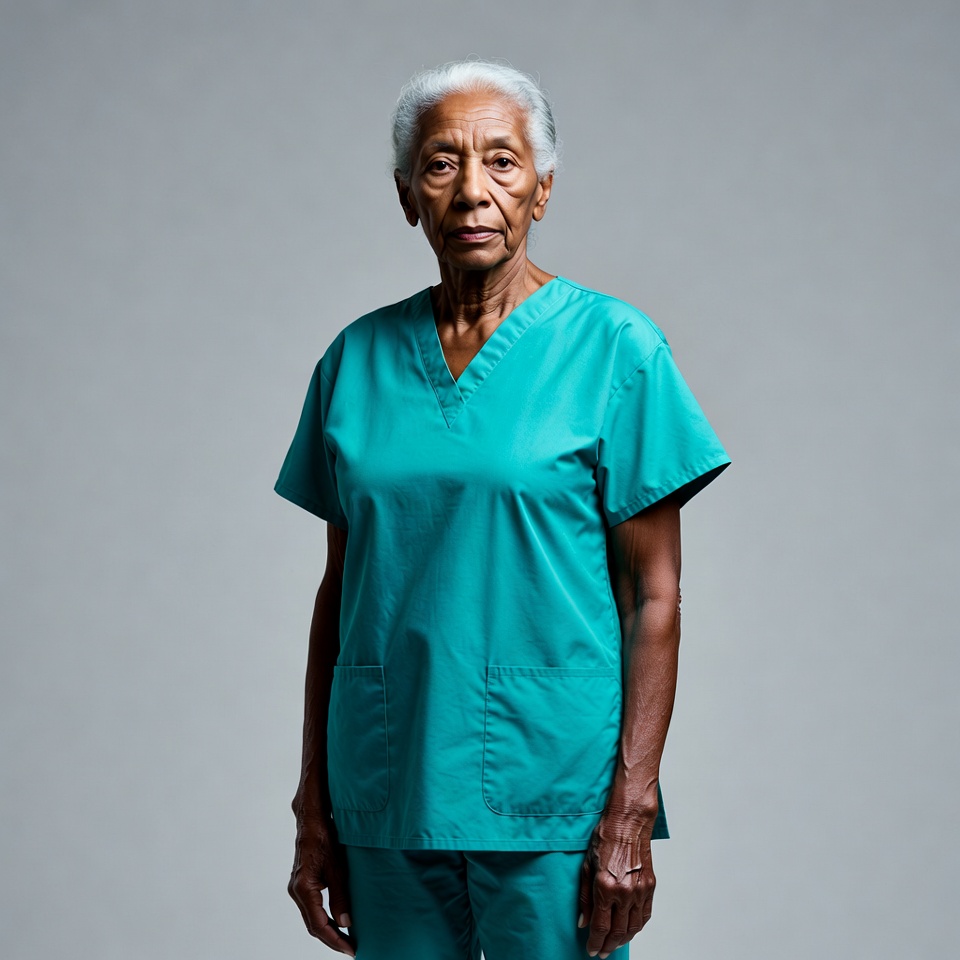 Elderly African-American woman in scrubs Elderly African-American woman in scrubs