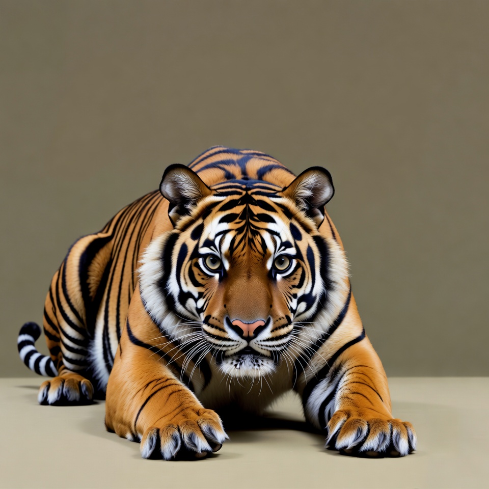 Tiger crouching on beige background Tiger crouching on beige background