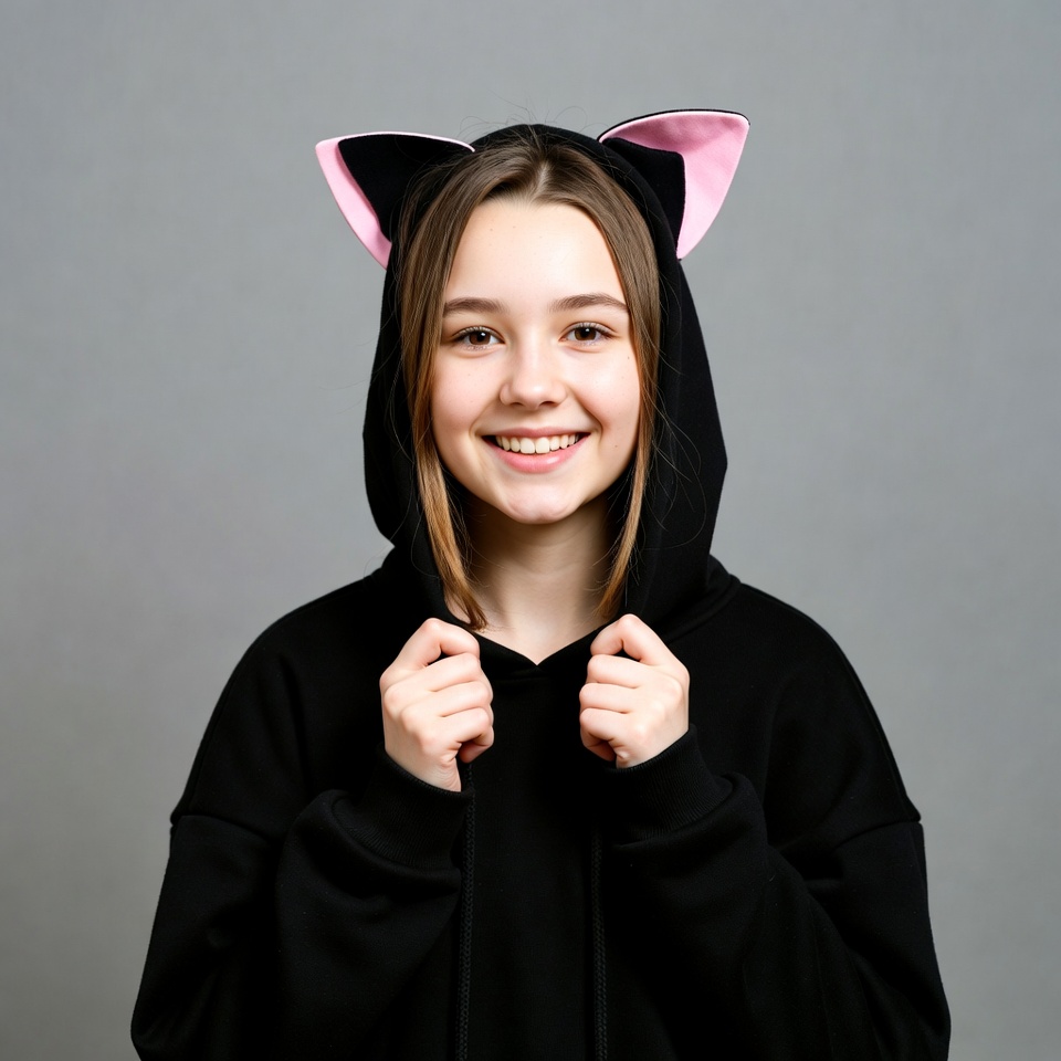 Girl wearing cat ear hoodie Girl wearing cat ear hoodie