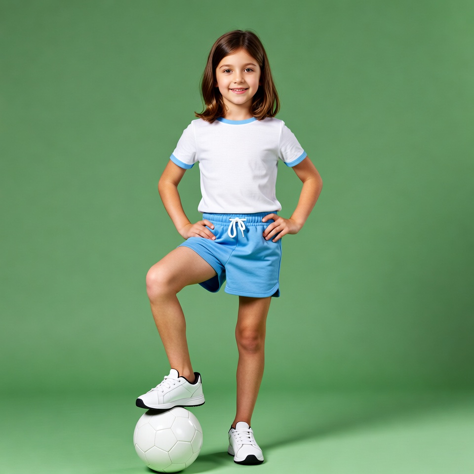Girl standing on soccer ball Girl standing on soccer ball