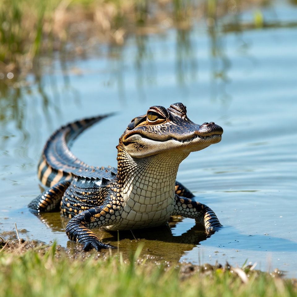 Baby alligator in shallow water Baby alligator in shallow water