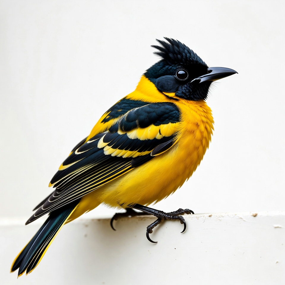 Black-and-yellow Oriole perched on white surface Black-and-yellow Oriole perched on white surface