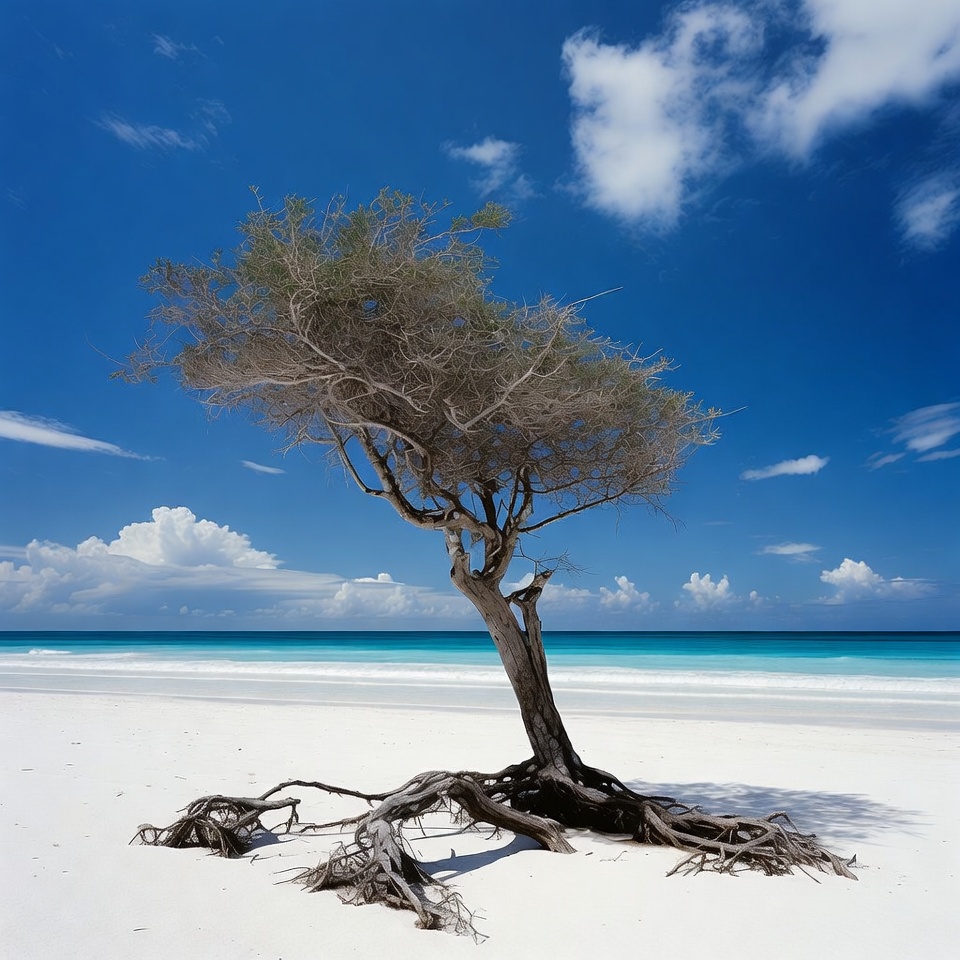 Lonely tree on white sand beach Lonely tree on white sand beach